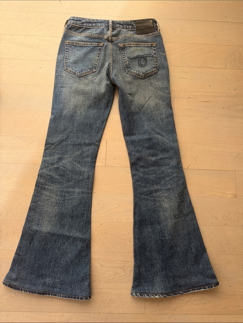 Women’s Overflow Boy Flared Blue Denim Jeans - Picture 4 of 5